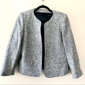 Vintage Orvis Gray Tweed Open Front Wool Blazer Sz 8 Petite Suit Jacket